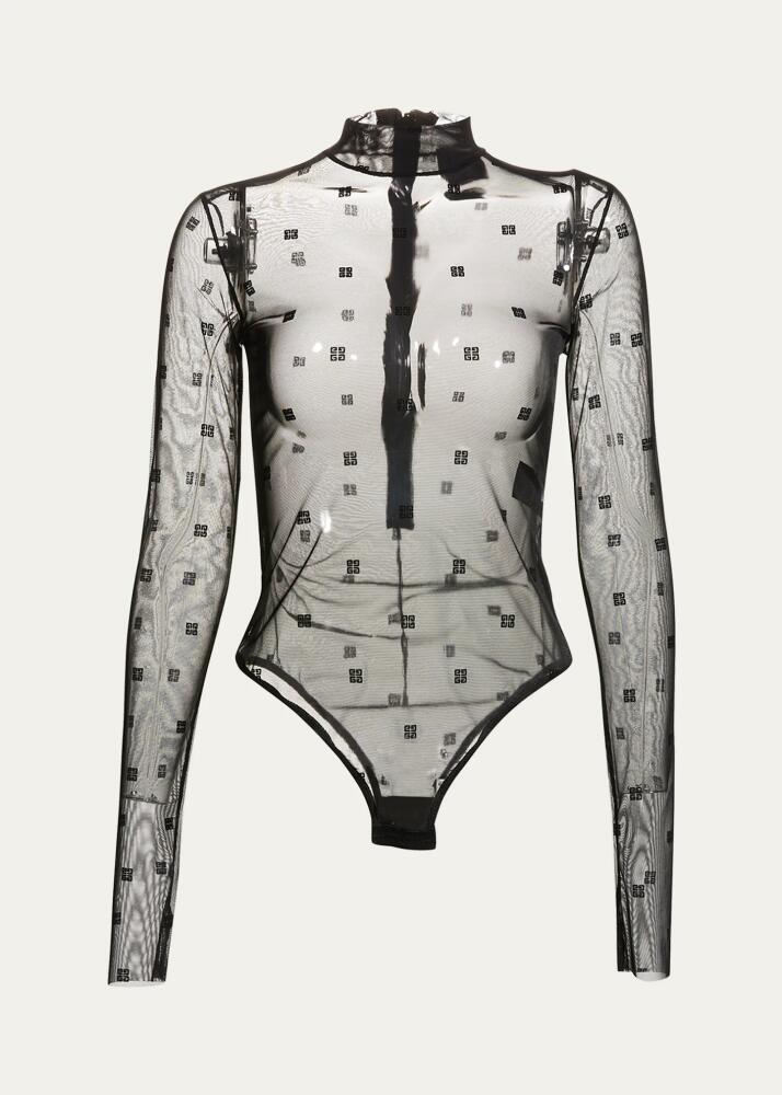 Givenchy 4G Jacquard Mock-Neck Sheer Bodysuit Cover