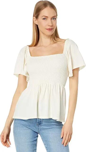 bobi Los Angeles Short Sleeve Smocked Tee (Macadamia) Women's Clothing Cover