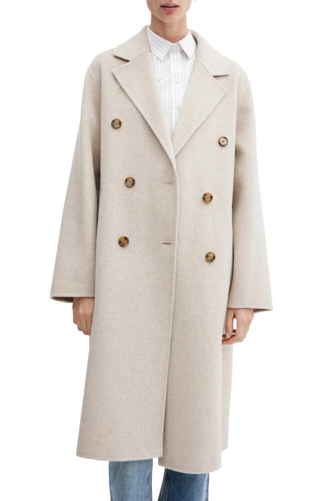 MANGO Oversize Wool Blend Coat in Light Beige/Pastel Grey Cover