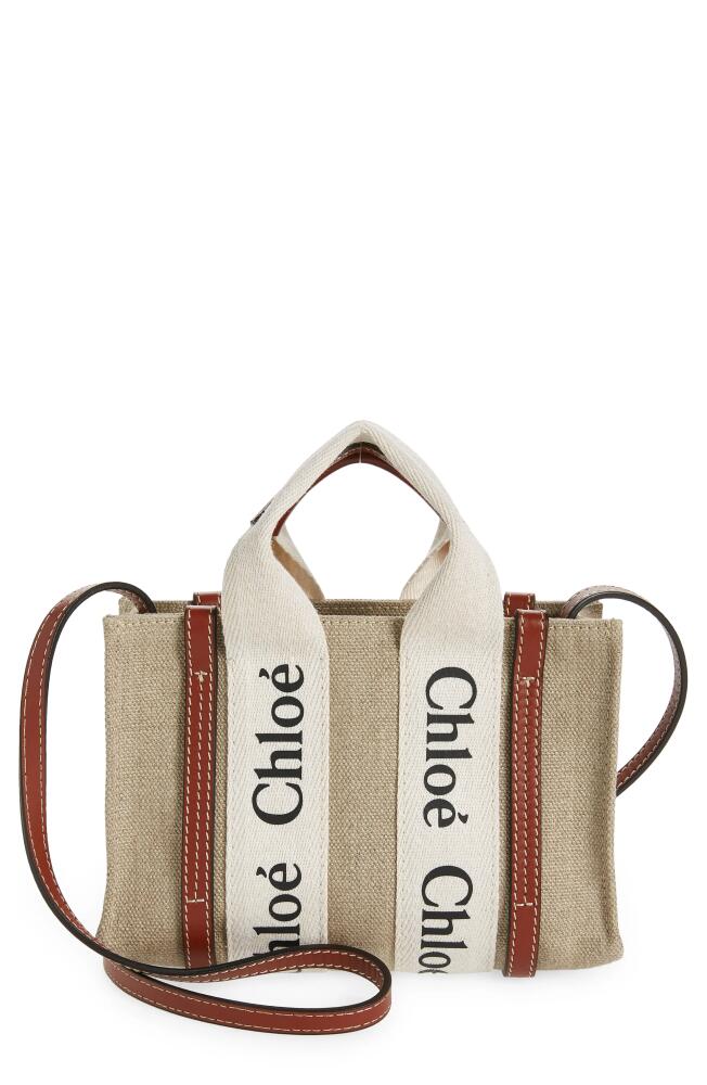 Chloé Mini Woody Logo Strap Canvas Tote in White - Brown 1 Cover