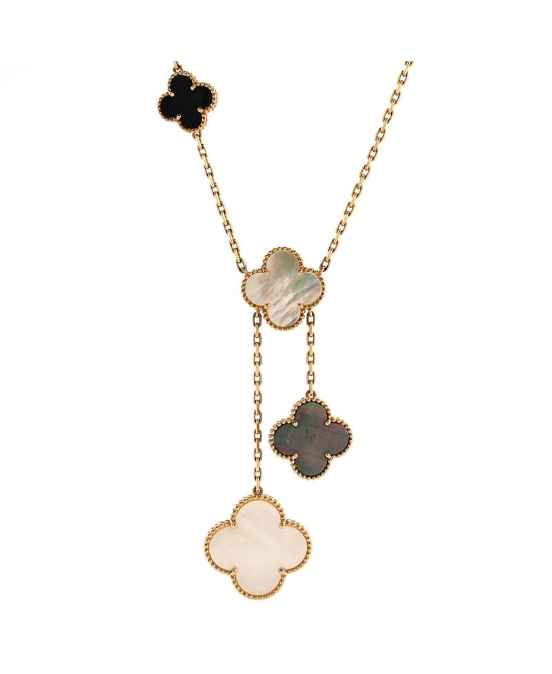 Pre-Owned Van Cleef & Arpels Magic Alhambra 6 Motifs Necklace 18K Gold and Mother of Pearl with Onyx Cover