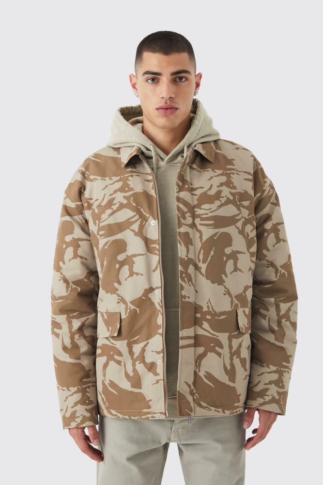 boohoo Mens Oversized Ripstop Camo Trucker - Beige Cover