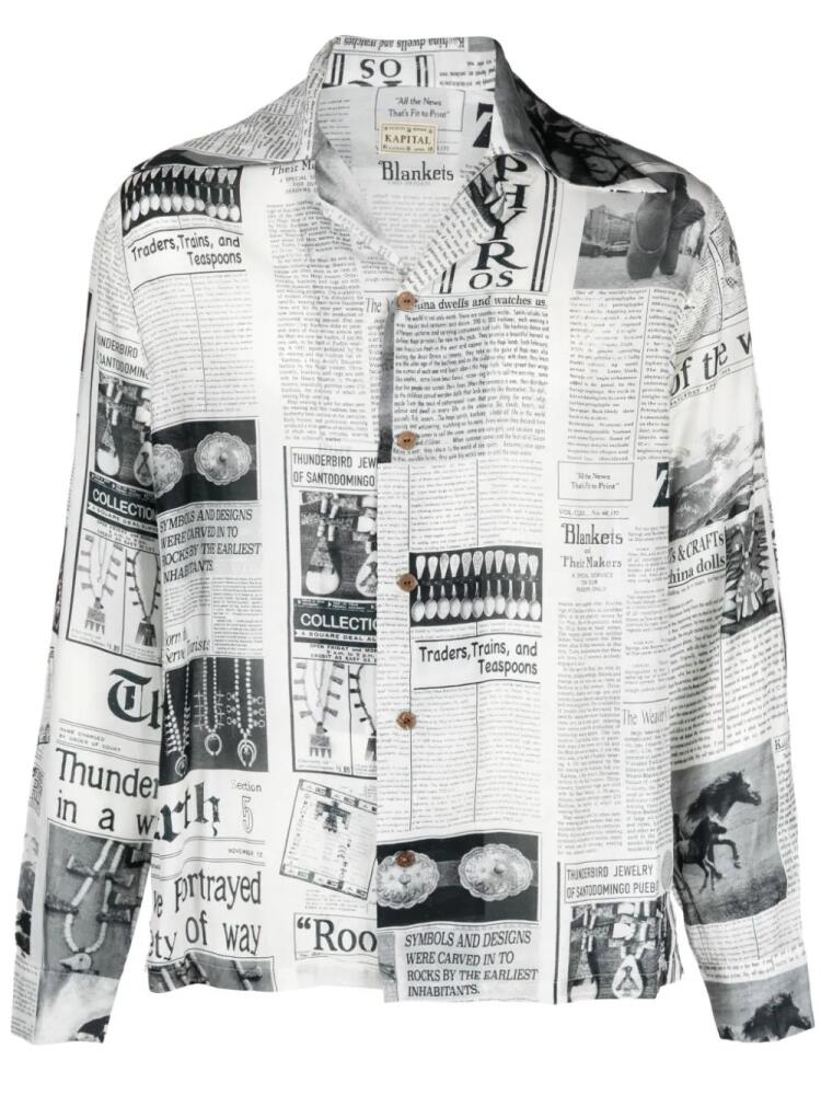 KAPITAL newspaper-print Cuban-collar shirt - White Cover