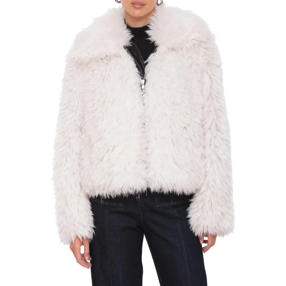 Avec Les Filles Plush Faux Fur Zip Jacket in Ivory Cover