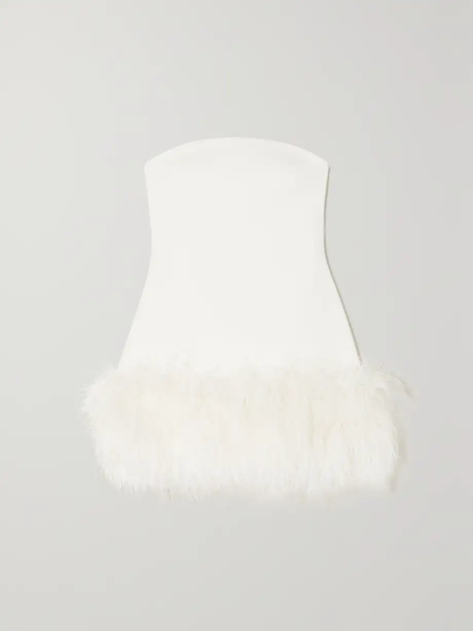 Safiyaa - Rowan Strapless Feather-trimmed Stretch-crepe Mini Dress - White Cover