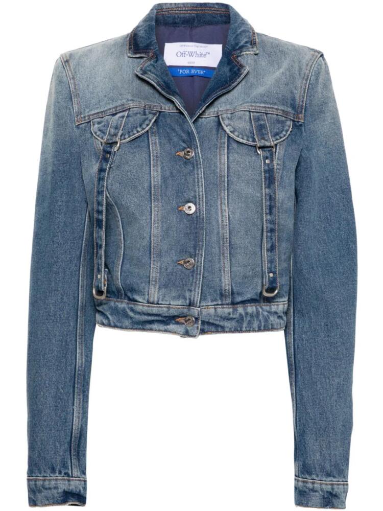 Off-White strap-detailing cropped denim jacket - Blue Cover