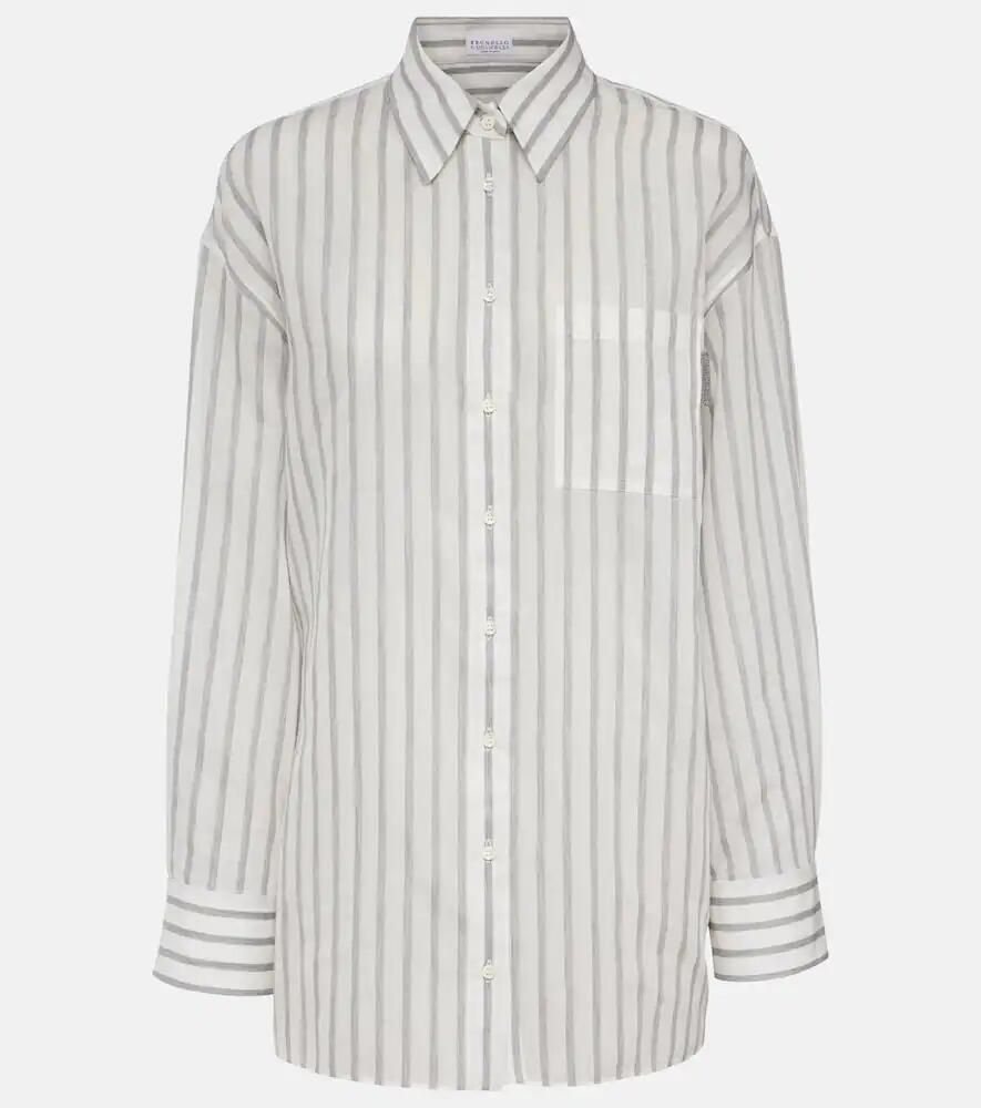 Brunello Cucinelli Oversized striped cotton and silk shirt Cover