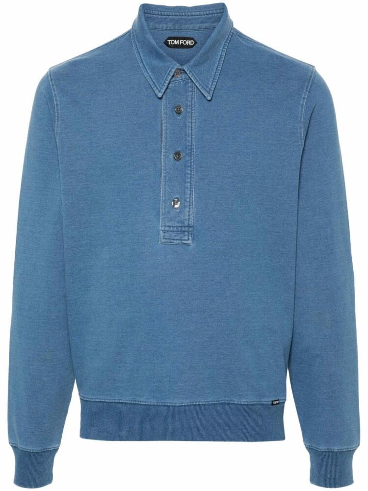 TOM FORD polo-collar cotton-blend sweatshirt - Blue Cover