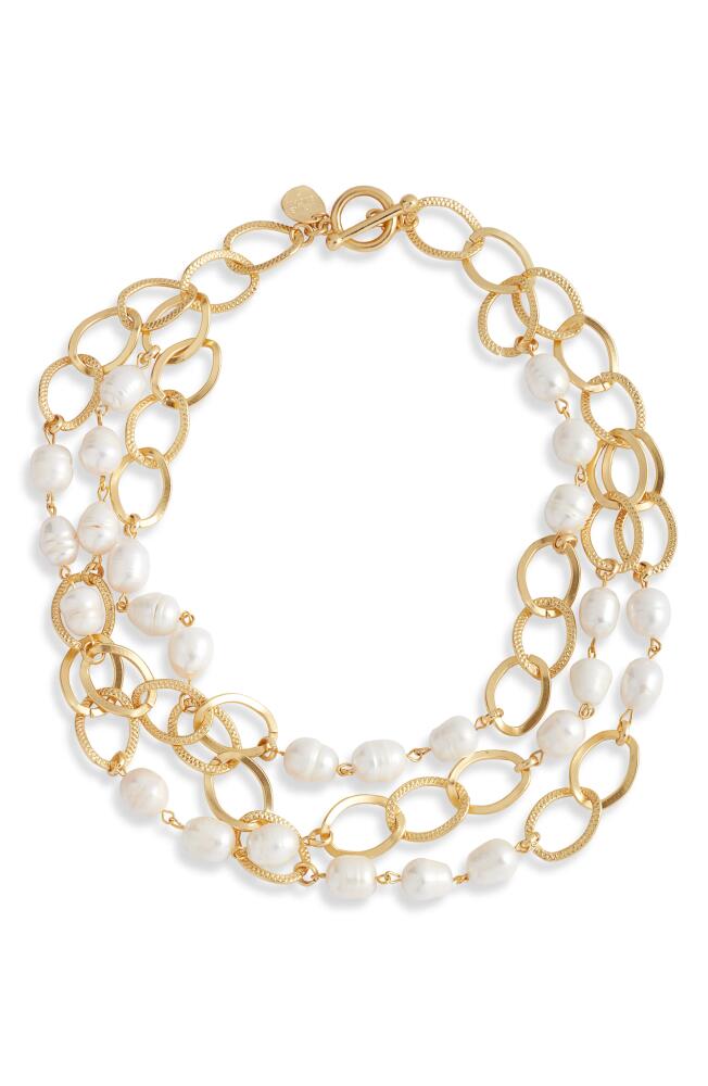 Karine Sultan Layered Cultured Pearl Chain Necklace in Gold Cover