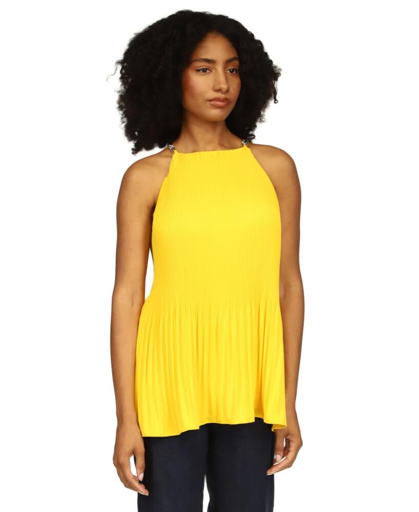 Michael Michael Kors Women's Chain-Strap Halter-Neck Pleated Top - Bright Dandelion Cover