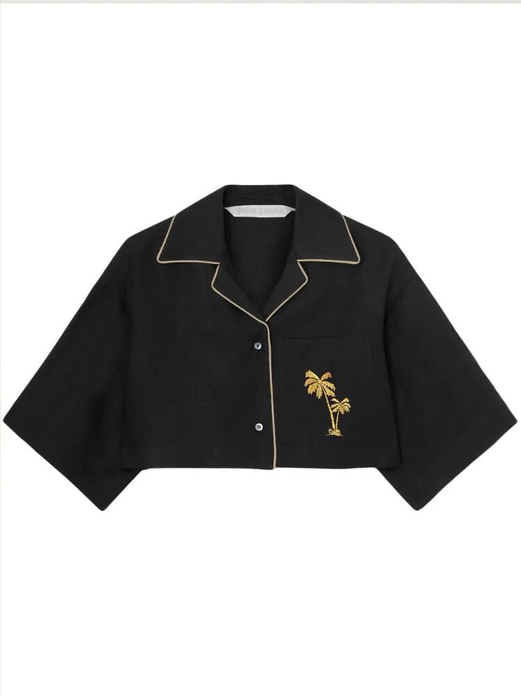 Palm Angels embroidered cropped bowling shirt - Black Cover