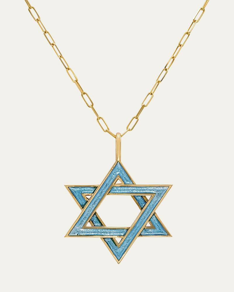 Audrey C. Jewels 18K Yellow Gold and Blue Enamel Star of David Necklace, 16"L Cover