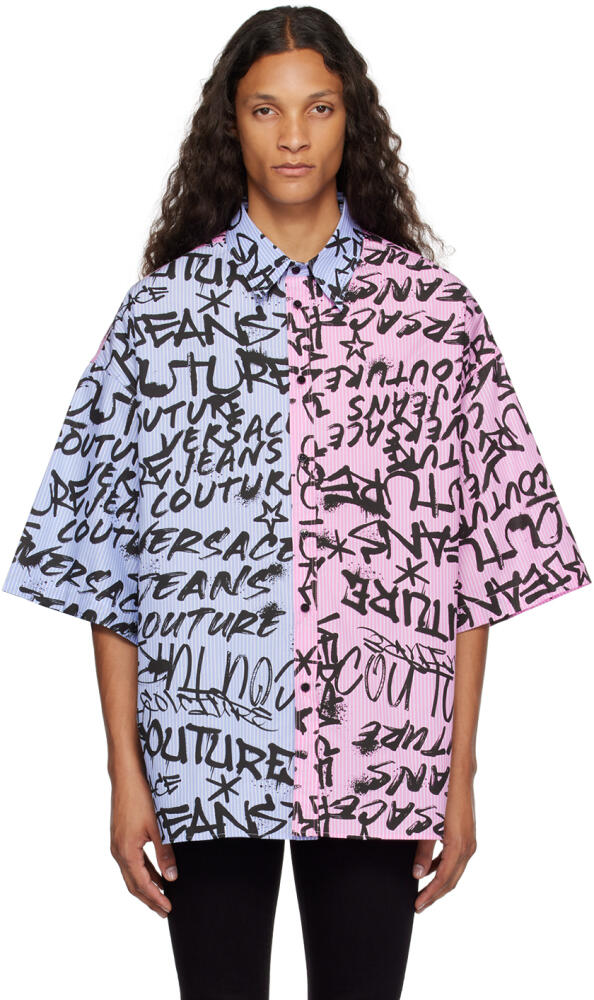 Versace Jeans Couture Pink & Blue Stripes Graffiti Shirt Cover