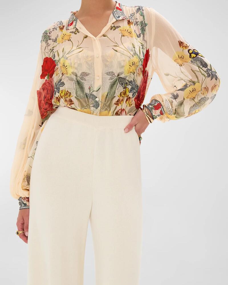 Camilla Floral Crystal-Embellished Button-Front Blouse Cover