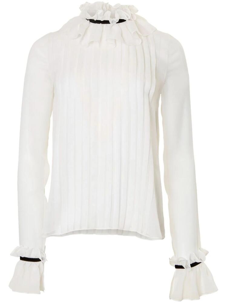 Carolina Herrera ruffle-trim pintucked silk blouse - White Cover