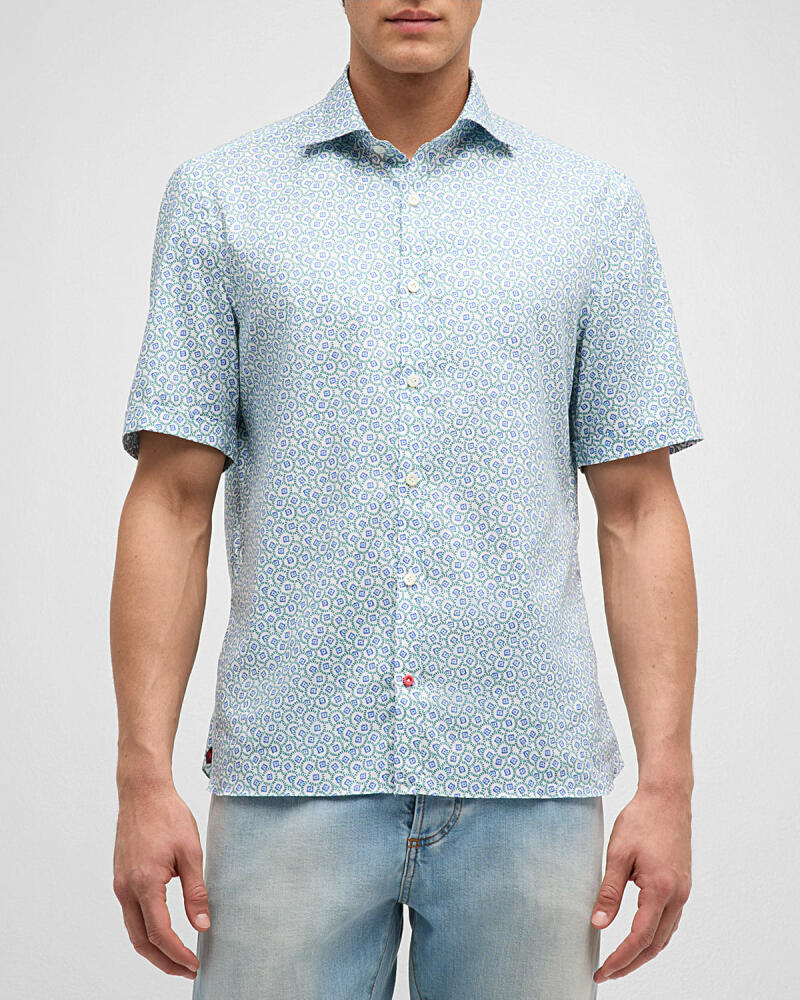 Isaia Men's Cotton Circle-Print Short-Sleeve Shirt Cover