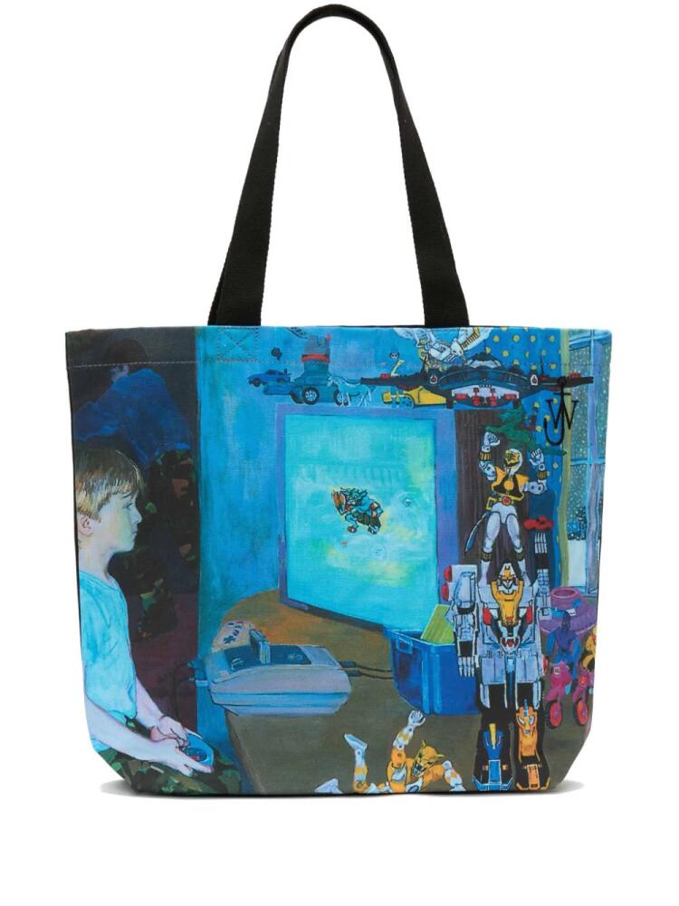 JW Anderson graphic-print canvas tote bag - Blue Cover