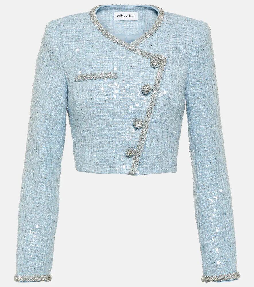 Self-Portrait Cropped sequin bouclé blazer Cover