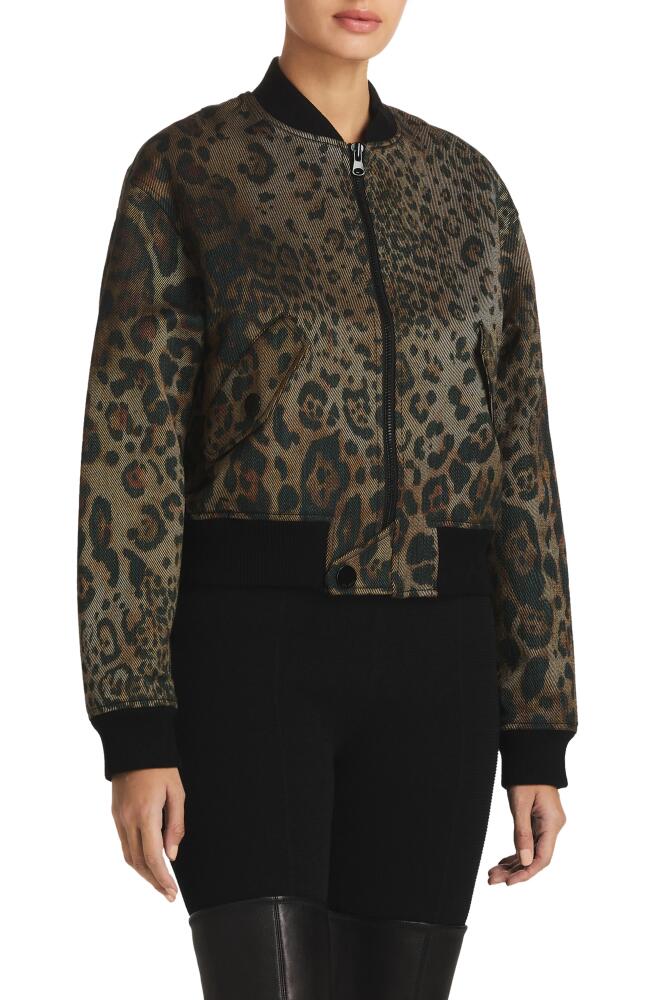 St. John Collection Leopard Print Cotton Blend Twill Bomber Jacket in Black/Vicuna Multi Cover