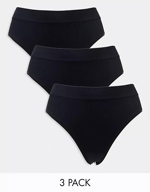 Lindex 3-pack high waist seamless ribbed brazilian briefs in black Cover