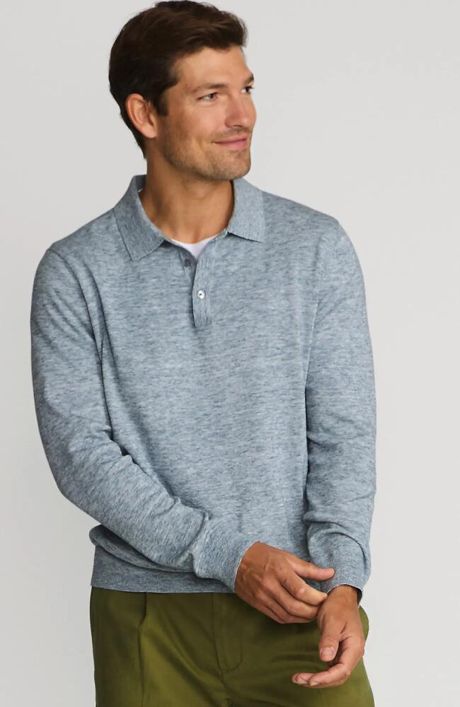 Lands' End Men's Long Sleeve Cotton Sweater Polo in Ash Blue Heather Cover