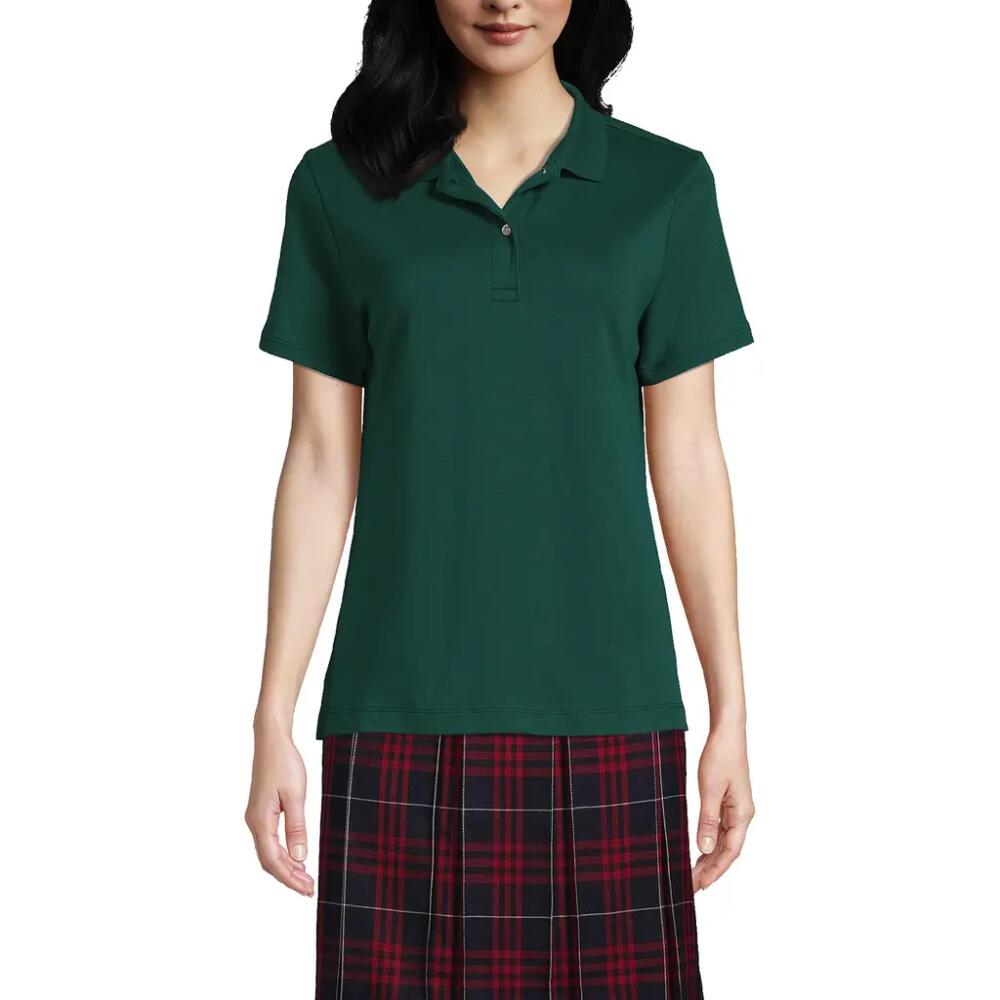 Lands' End School Uniform Short Sleeve Feminine Fit Interlock Polo Shirt in Evergreen Cover