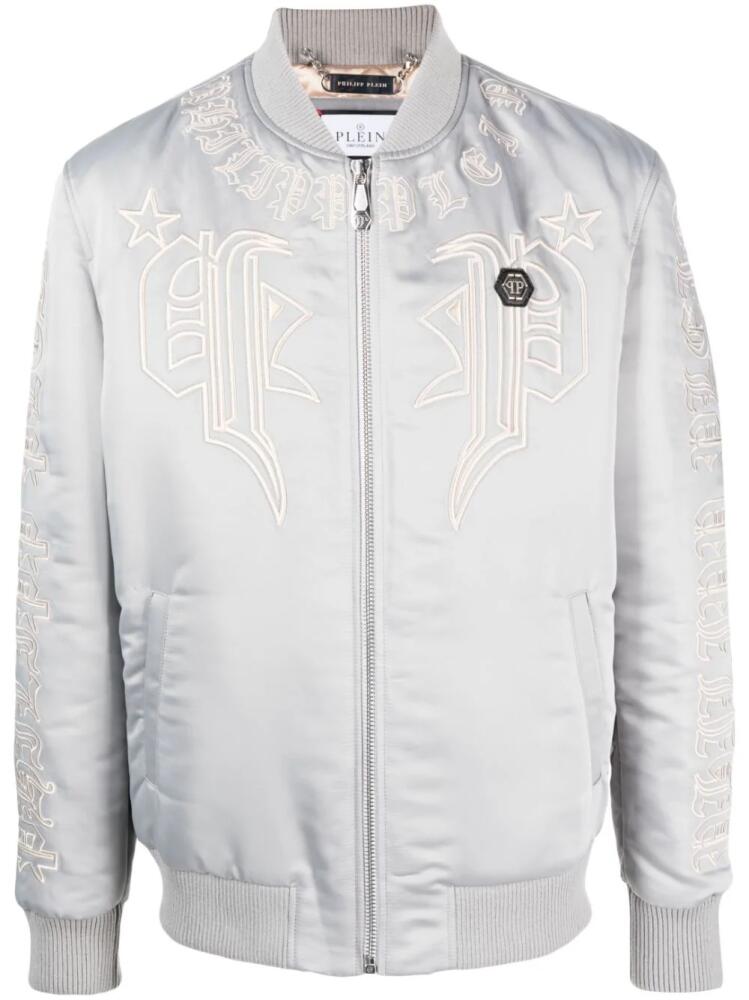 Philipp Plein logo-appliqué bomber jacket - Grey Cover