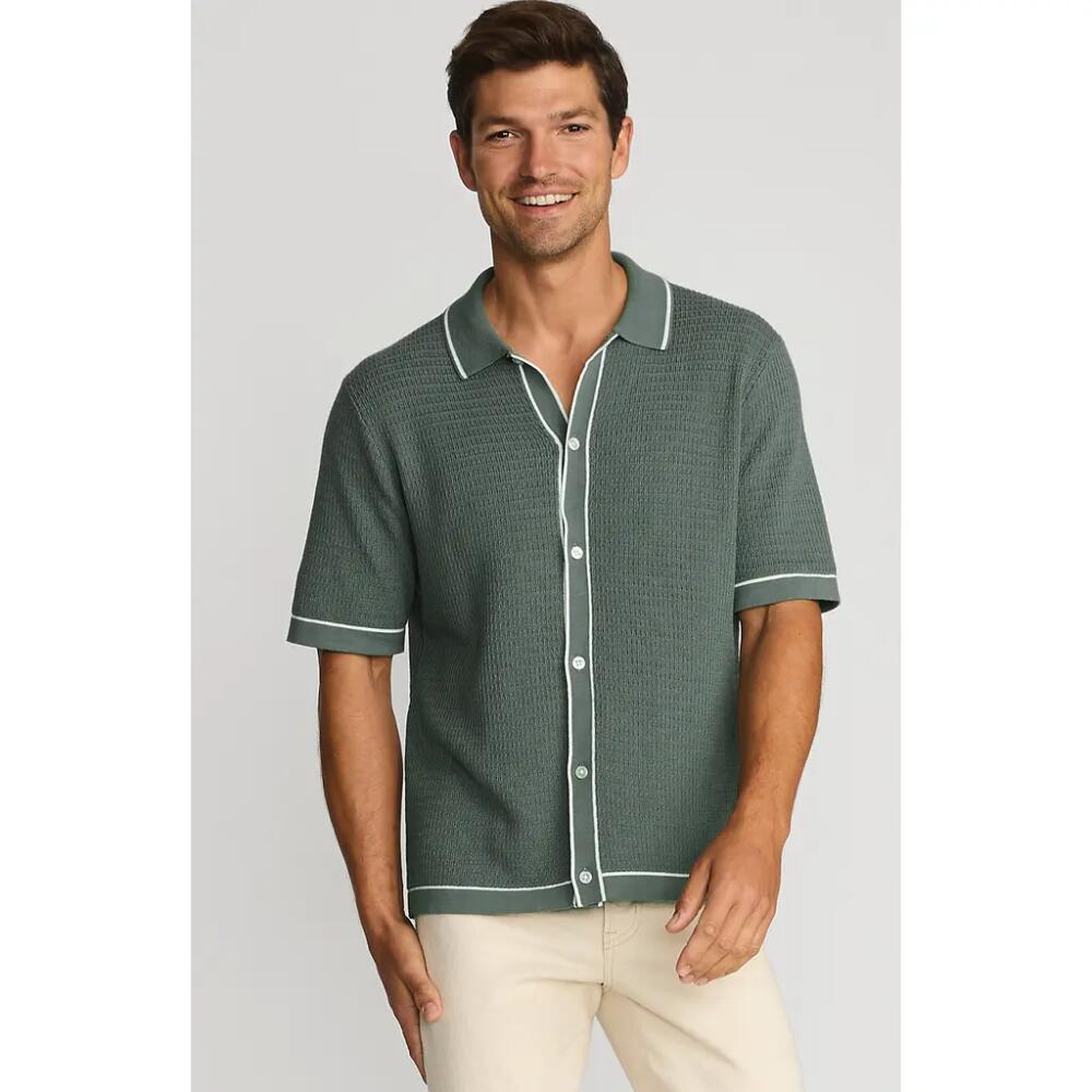 Lands' End Men's Short Sleeve Button Down Sweater Polo in Spruce Cover