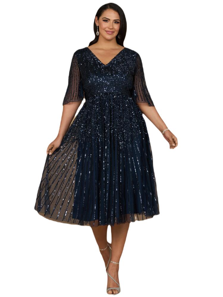 LARA New York Flowing, Sequin Midi Dress with Short Sleeves in Navy Cover