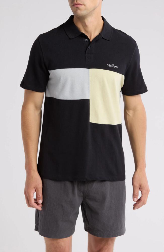 Volcom Stoney Baloney Colorblock Piqué Knit Polo in Black Cover