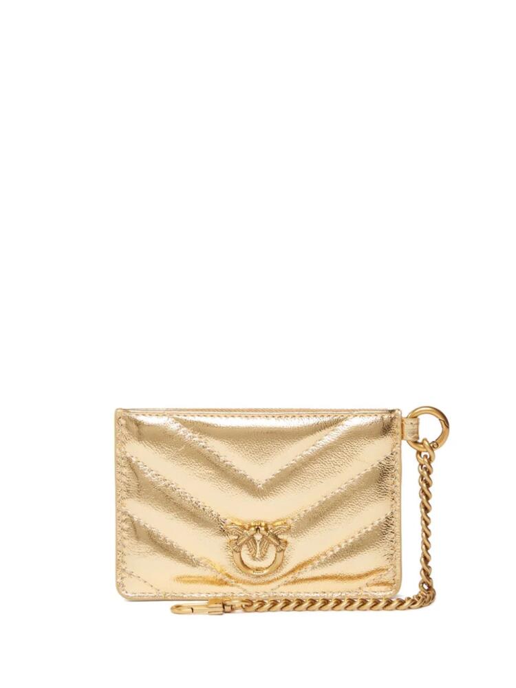 PINKO logo-plaque chevron leather cardholder - Gold Cover