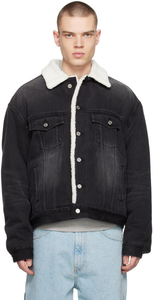 We11done Black Oversized Faux-Shearling Denim Jacket Cover