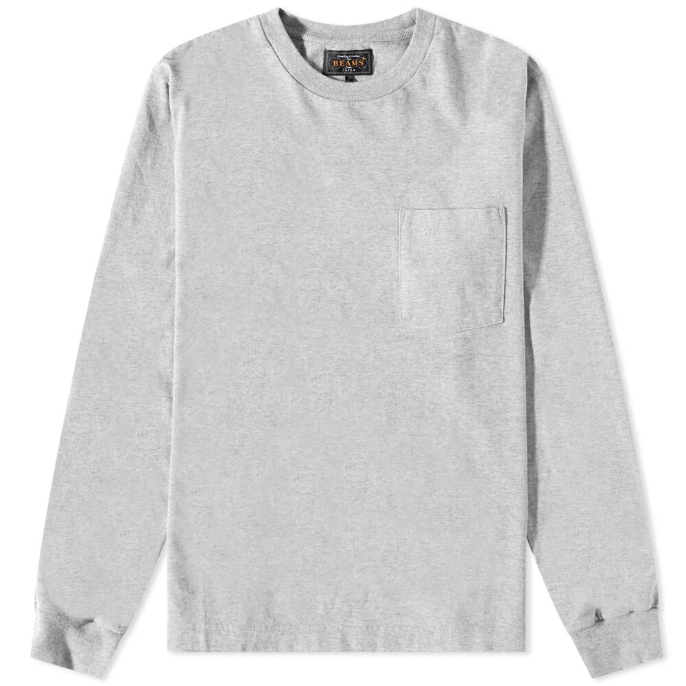 Beams Plus Men's Long Sleeve Pocket T-Shirt in Heather Grey Cover