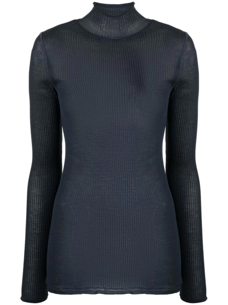 LEMAIRE semi-sheer ribbed silk jumper - Blue Cover