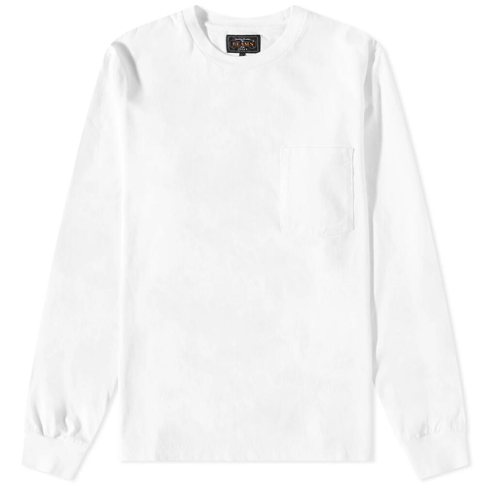 Beams Plus Men's Long Sleeve Pocket T-Shirt in White Cover