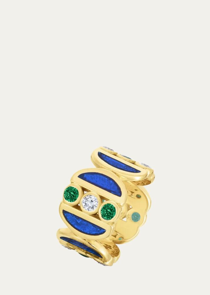 Audrey C. Jewels 18K Yellow Gold Puzzle Ring with Emeralds and Diamonds Cover