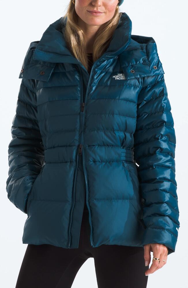 The North Face Metropolis Water Repellent 600 Fill Power Down Hooded Jacket in Midnight Petrol Cover