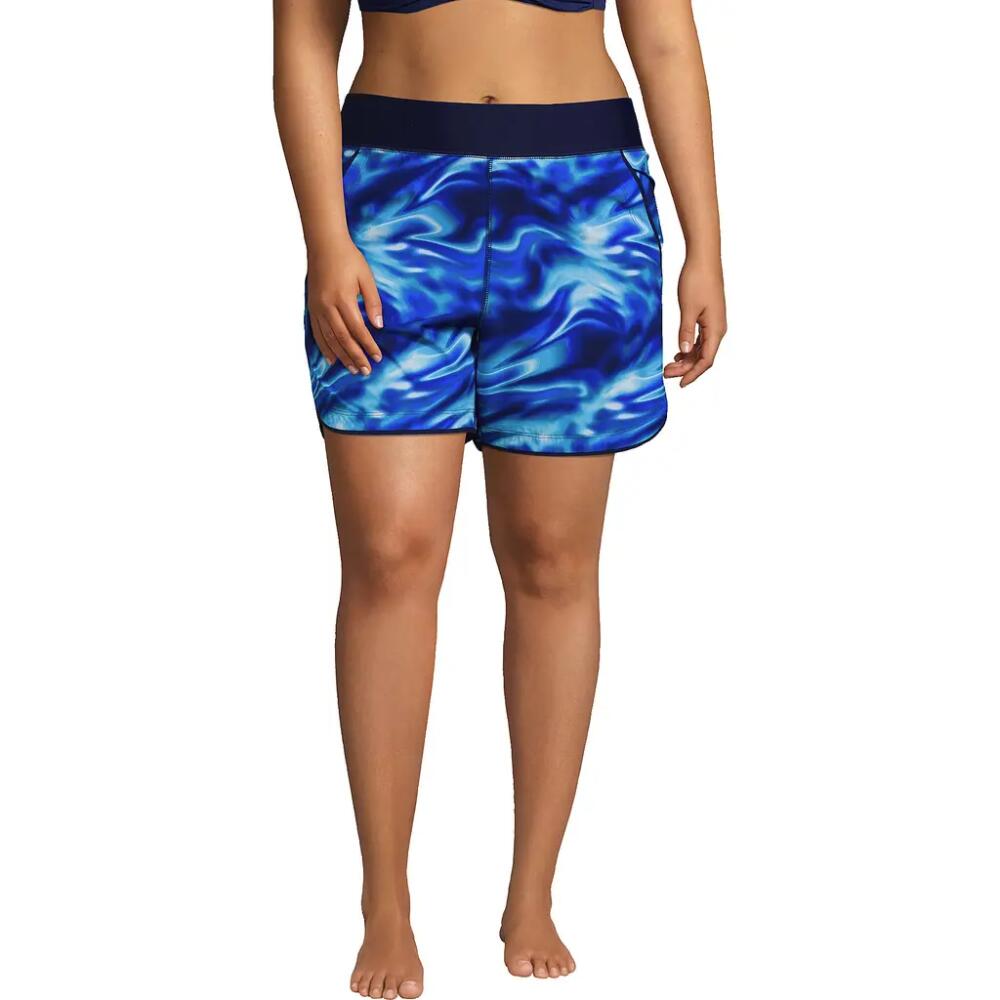 Lands' End 5" Quick Dry Elastic Waist Board Shorts Swim Cover-up Shorts with Panty in Electric Blue Multi/swirl Cover