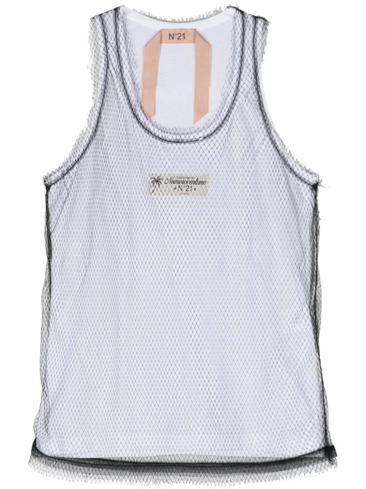 Nº21 mesh-overlay cotton tank top - White Cover