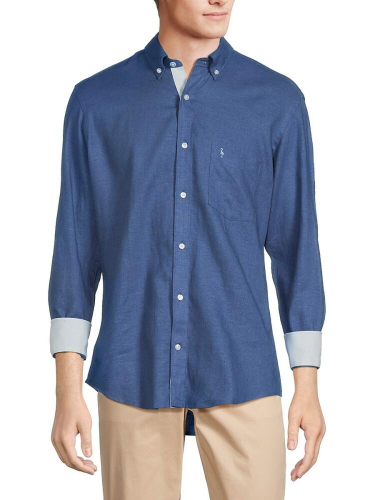 TailorByrd Men's Linen Blend Contrast Sport Shirt - Denim Cover