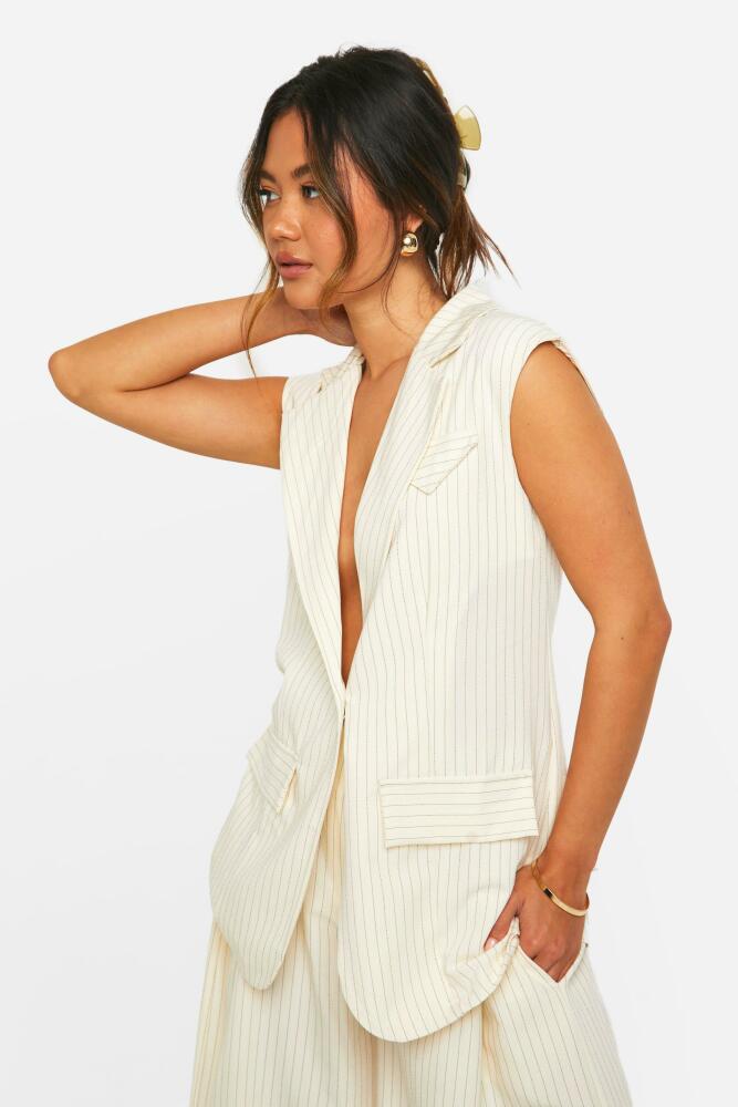 boohoo Womens Tonal Pinstripe Longline Waistcoat - White Cover