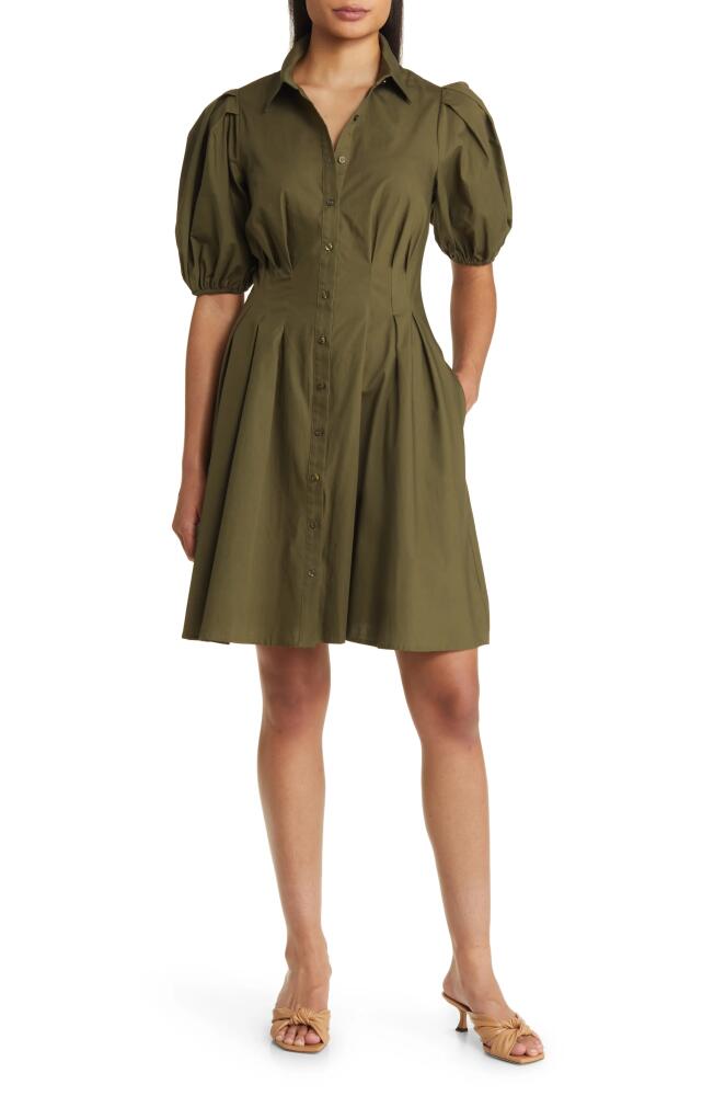 Eliza J Puff Sleeve Cotton Shirtdress in Olive Cover