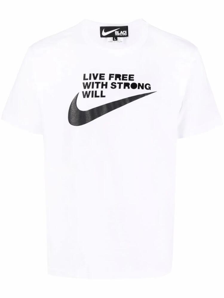 Black Comme Des Garçons Swoosh-print cotton T-shirt - White Cover