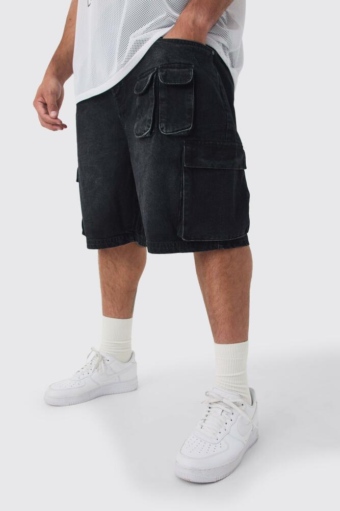 boohoo Mens Plus Official Jean Shorts - Black Cover