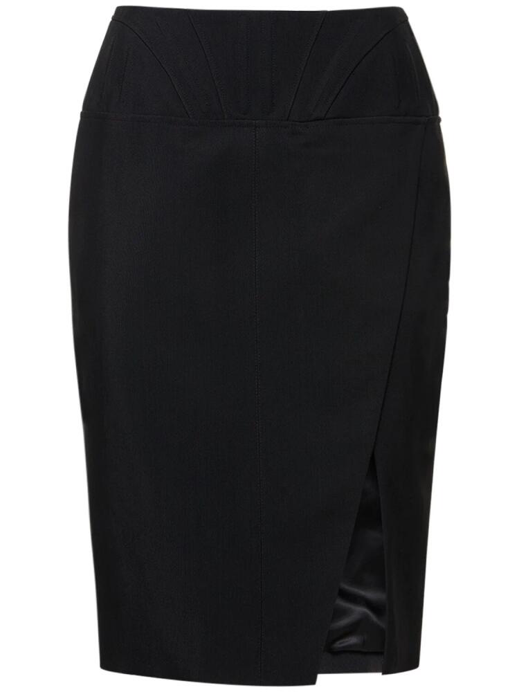 MUGLER Viscose Twill High Rise Midi Skirt Cover