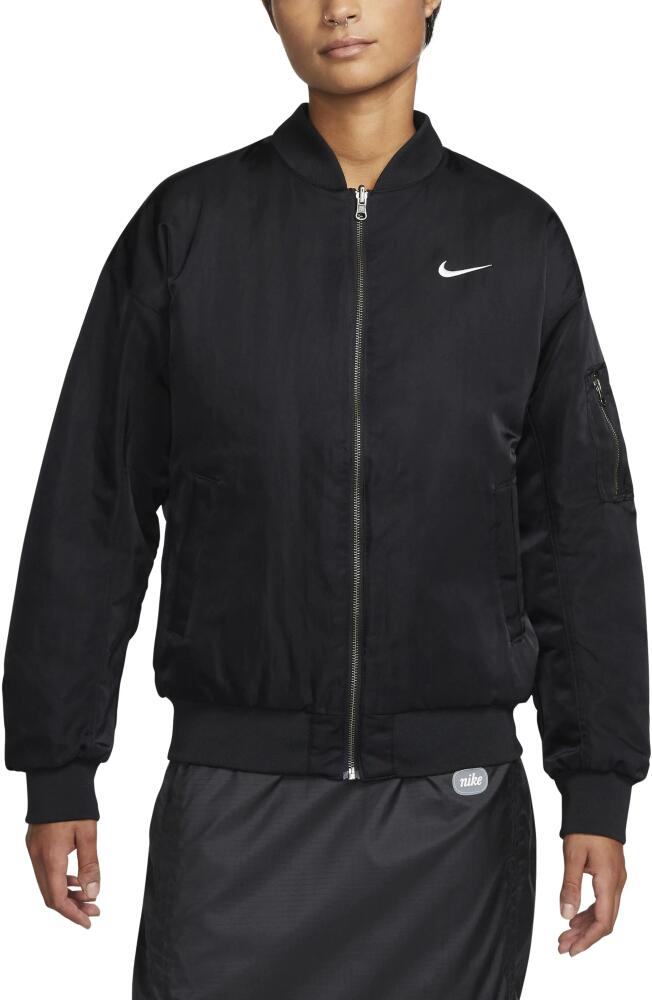 Nike Sportswear Reversible Varsity Quilted Bomber Jacket in Black/Black/White Cover