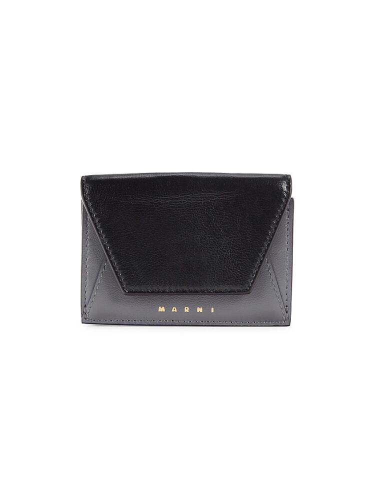 Marni Women's Leather & Suede Trifold Wallet - Black Grey Cover