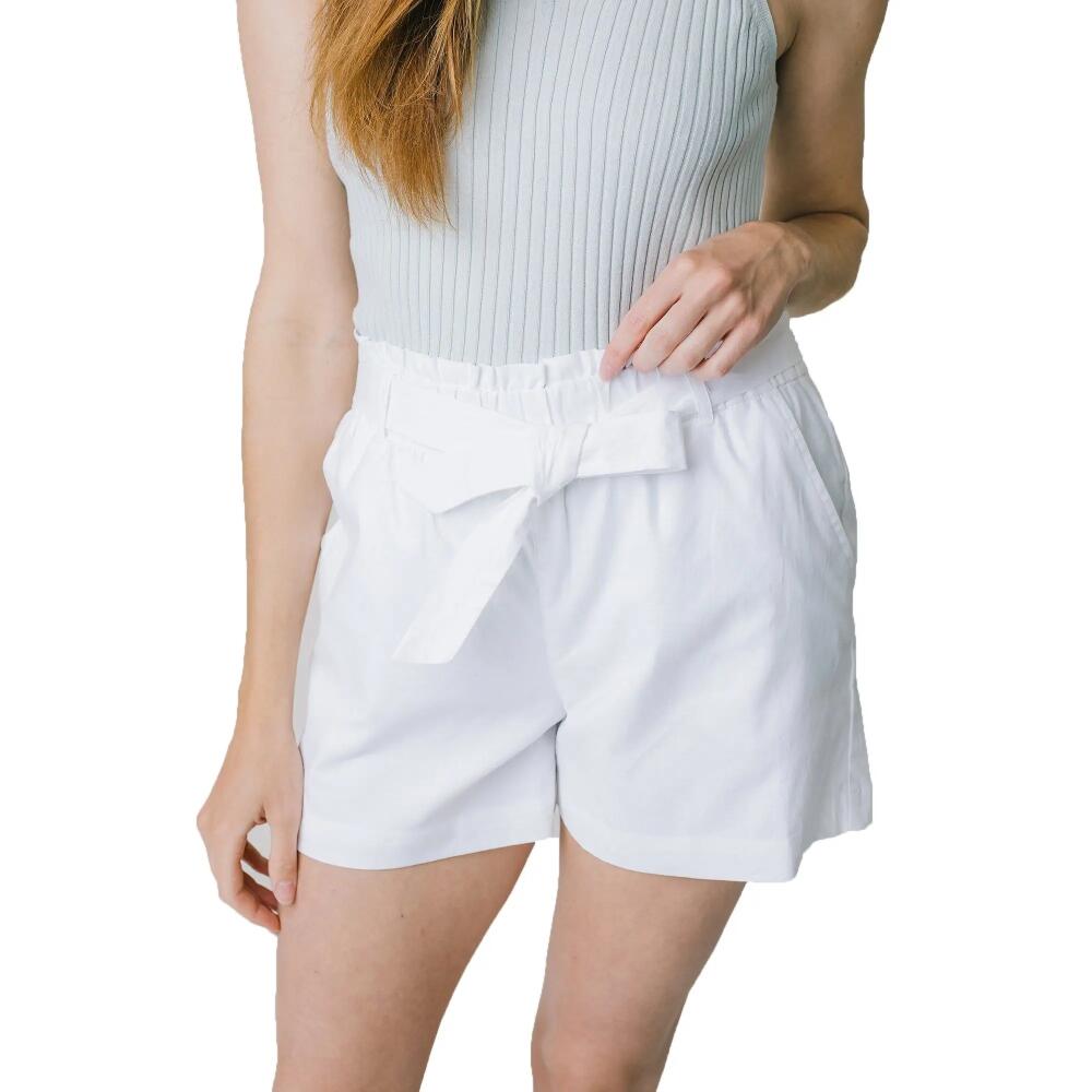 Hope & Henry Womens' Cinched Waist Short in White Linen Cover