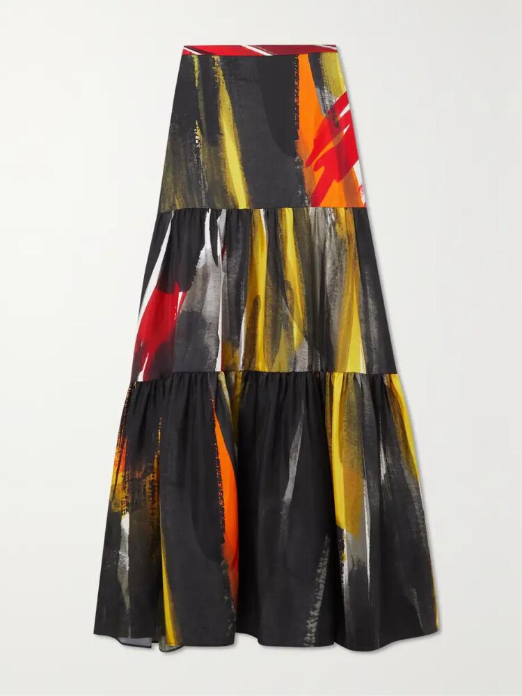 Gabriela Hearst - Morse Printed Tiered Silk-twill Maxi Skirt - Black Cover