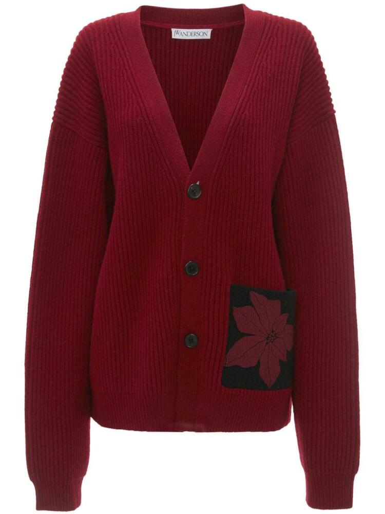 JW Anderson flocked-flower patch-pocket cardigan - Red Cover